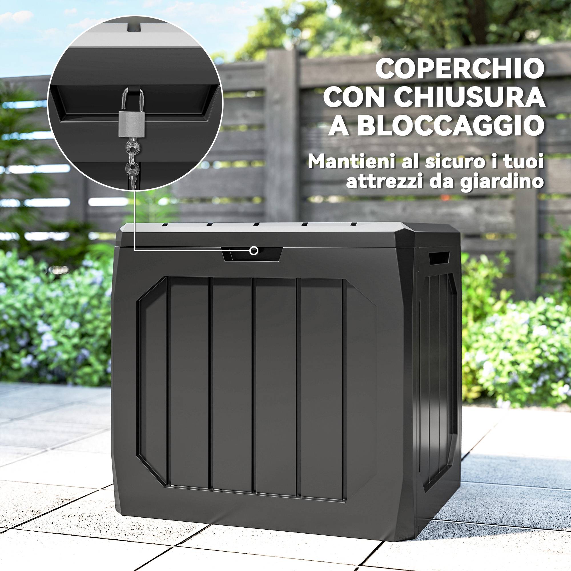 Coffre de rangement 121L résine noire balcon outils étanche 56x45x53cm - ComfortXL Outdoor Living - Image 8