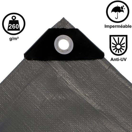 Gt Market - Bâche de protection grise ultra résistante - 260 g/m² - 2 x 3 mètres - GT MARKET - Image 2