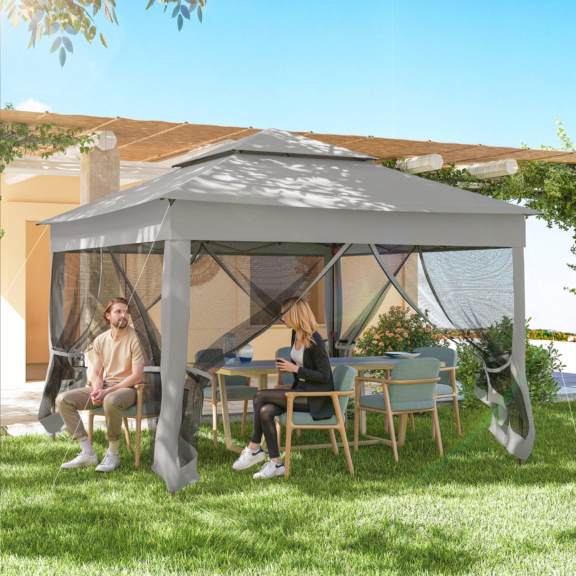 ComfortXL - Barnum Pop-up Polyester Métal Famille Moustiquaires Intégrées Double Toit 325cm Gris - ComfortXL Outdoor Living - Image 10