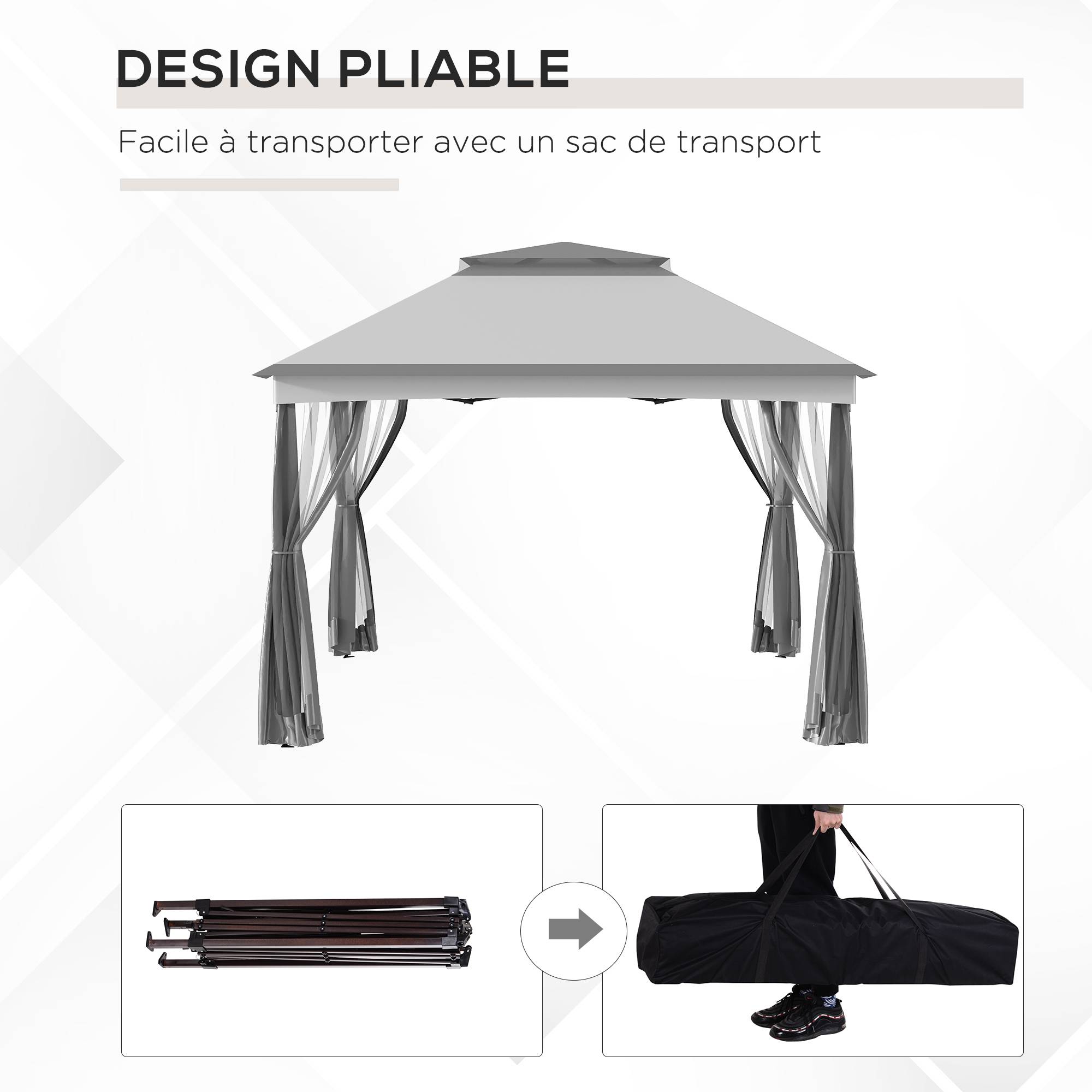 ComfortXL - Barnum Pop-up Polyester Métal Famille Moustiquaires Intégrées Double Toit 325cm Gris - ComfortXL Outdoor Living - Image 8
