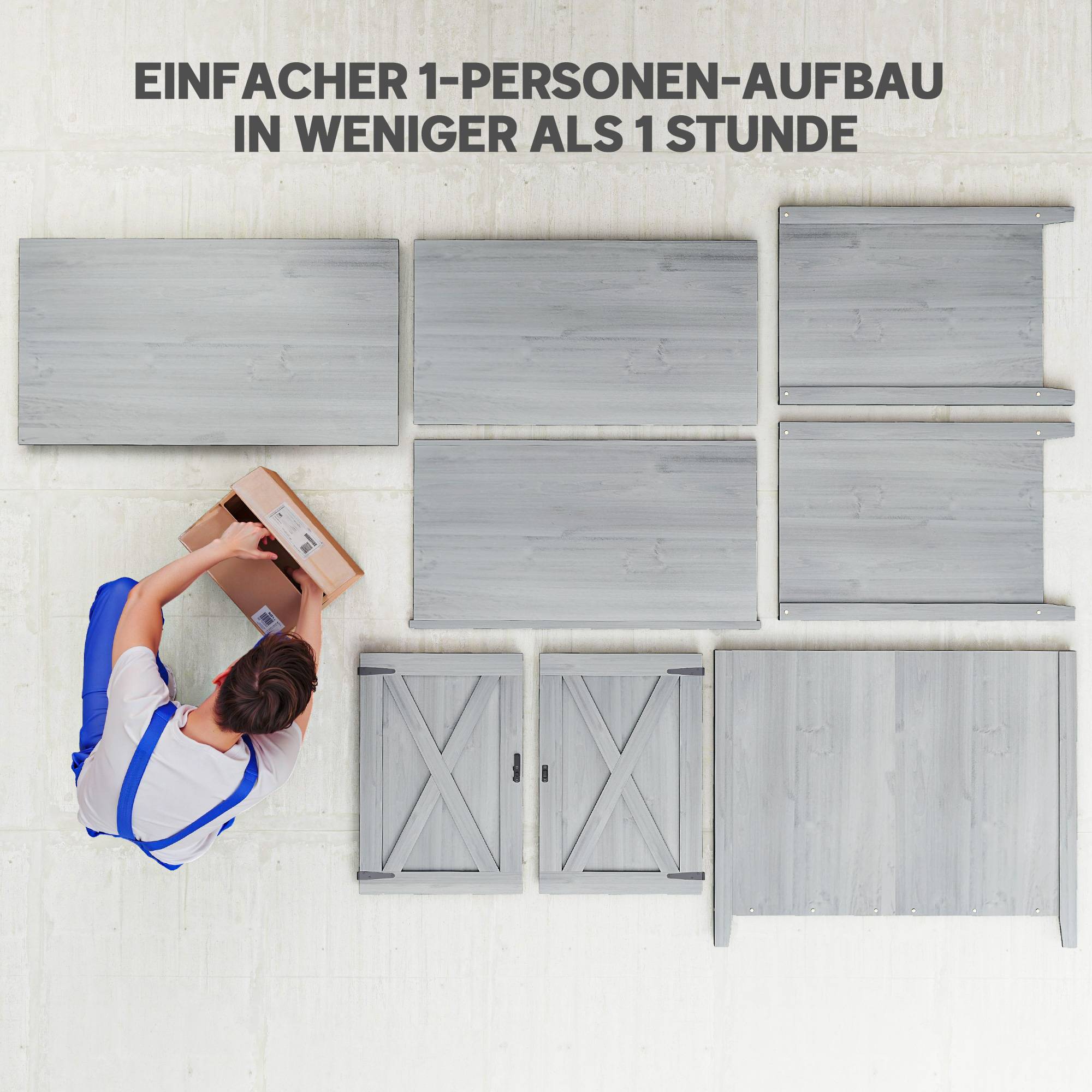 Armoire bois pour outils, extérieur terrasse, double porte, style grange, gris clair - Image 9