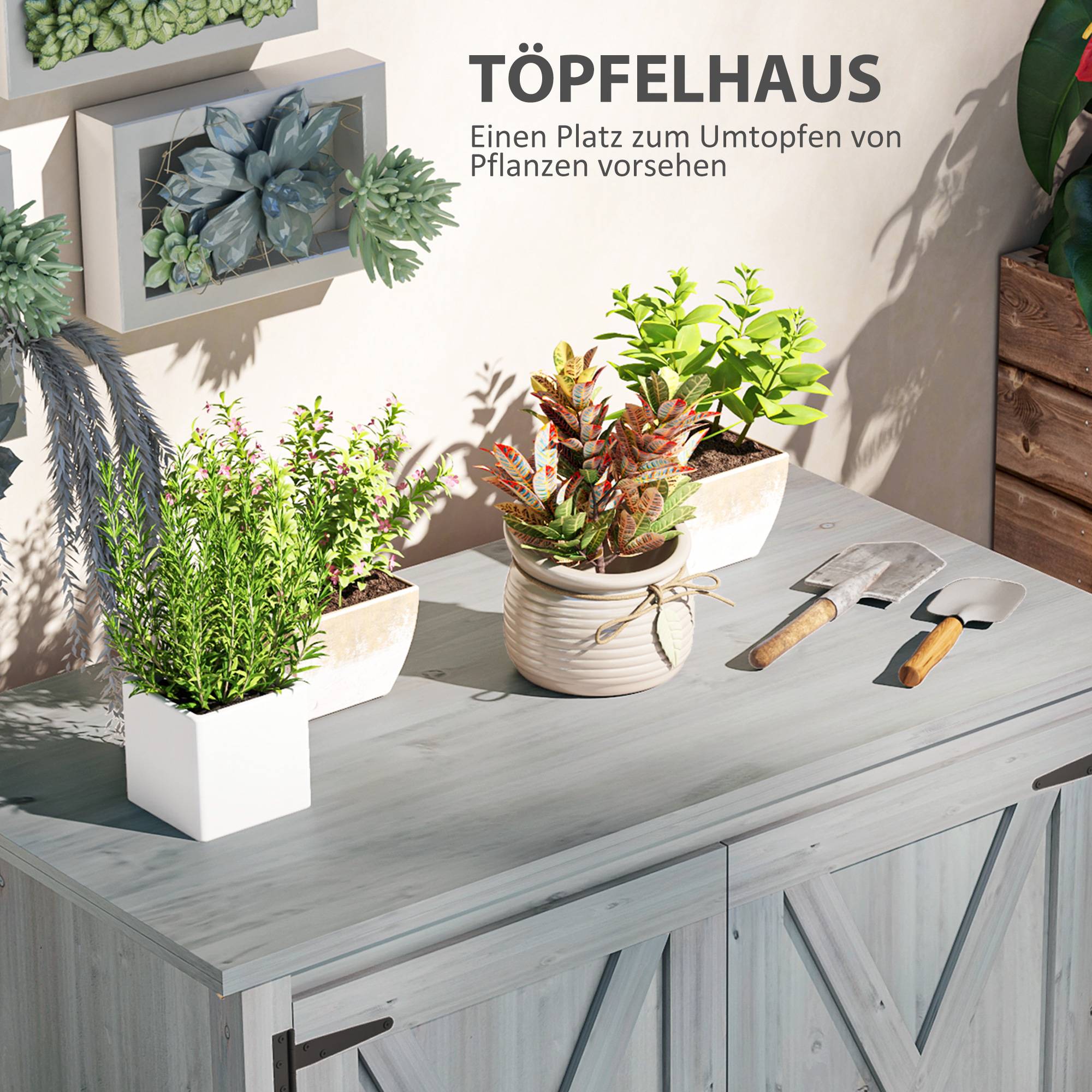 Armoire bois pour outils, extérieur terrasse, double porte, style grange, gris clair - Image 7
