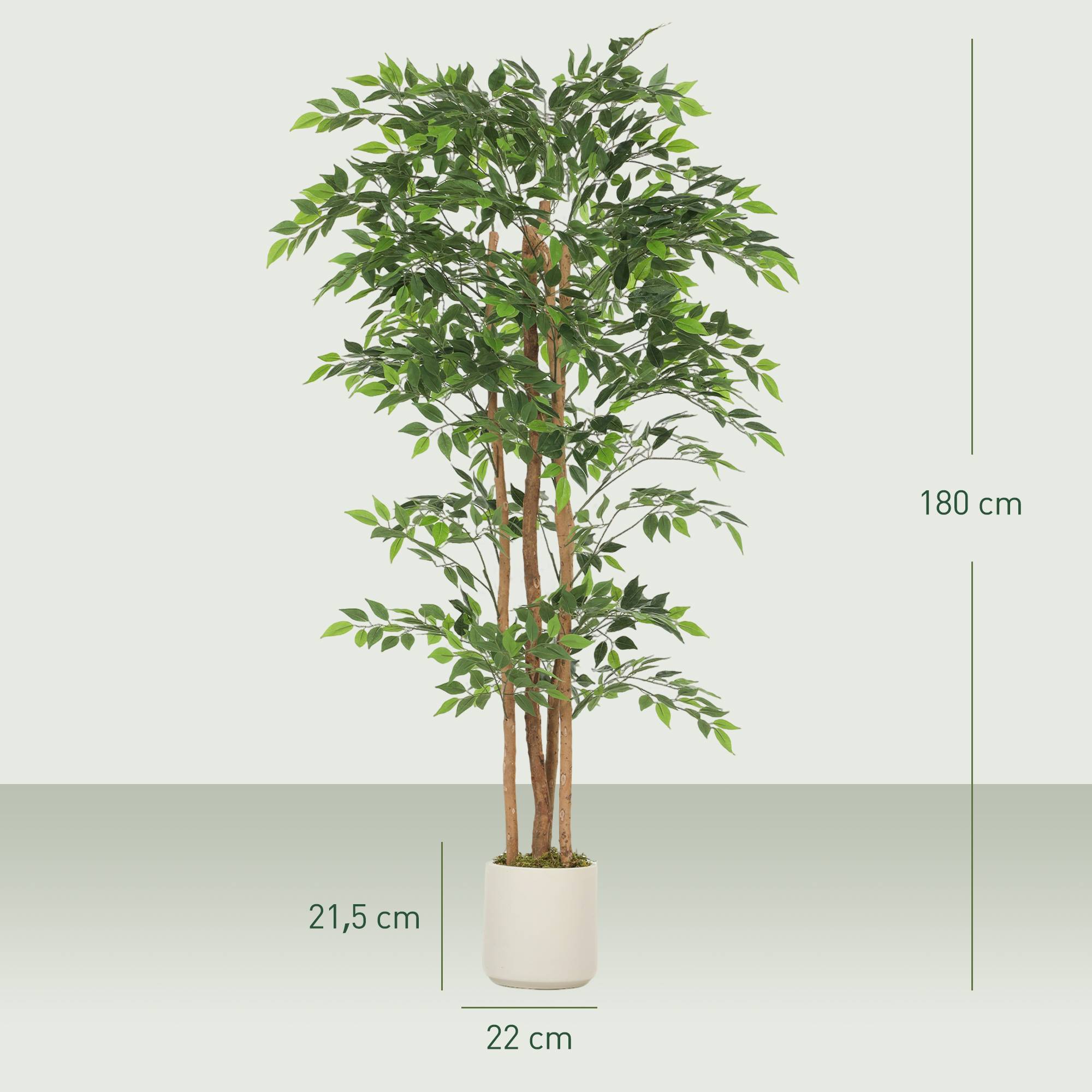 Sans Marque - Arbre artificiel de banian, plante artificielle avec tronc en bois massif, pot, pour salon, chambre, bureau, 75 x 75 x 180 cm, vert - Image 5