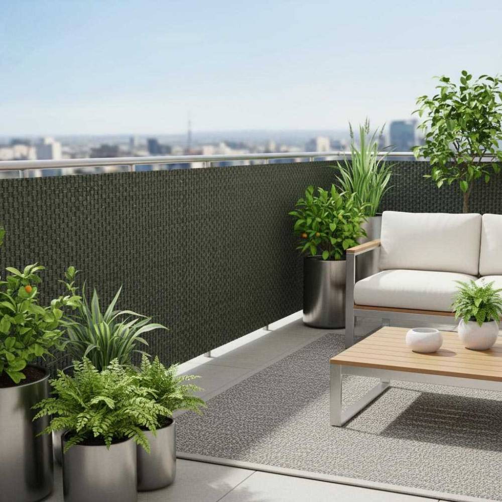 Rattan Art - Brise-vue en résine tressée pour balcon et clôture coloris vert 1 x 5 m - Imagen 2
