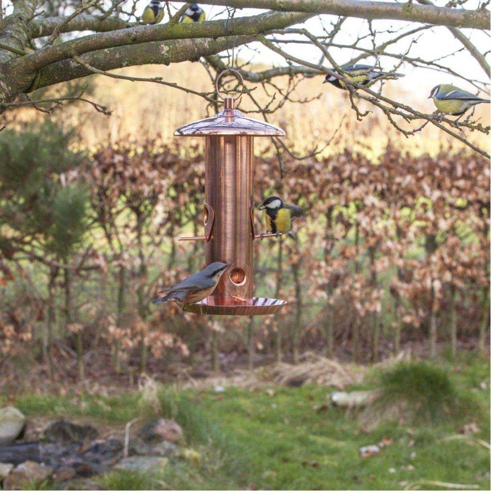 Esschert Design - Mangeoire à graines plaqué cuivre Hauteur 30.5 cm pour oiseaux - Imagen 4