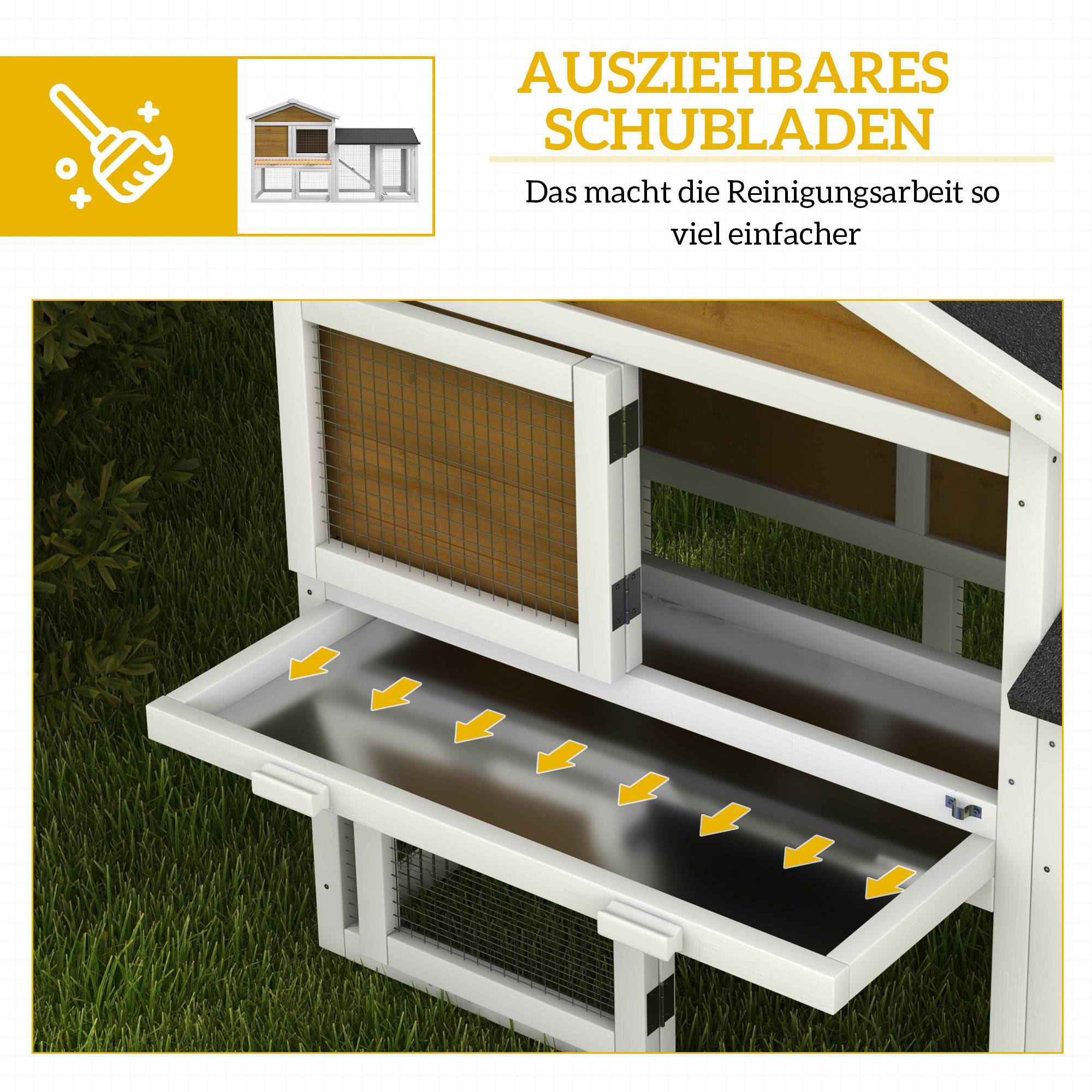 Cage lapins 2 étages bois, toit bitume, enclos, rampe, portes, 147 x 54 x 84 cm, jaune - Image 8