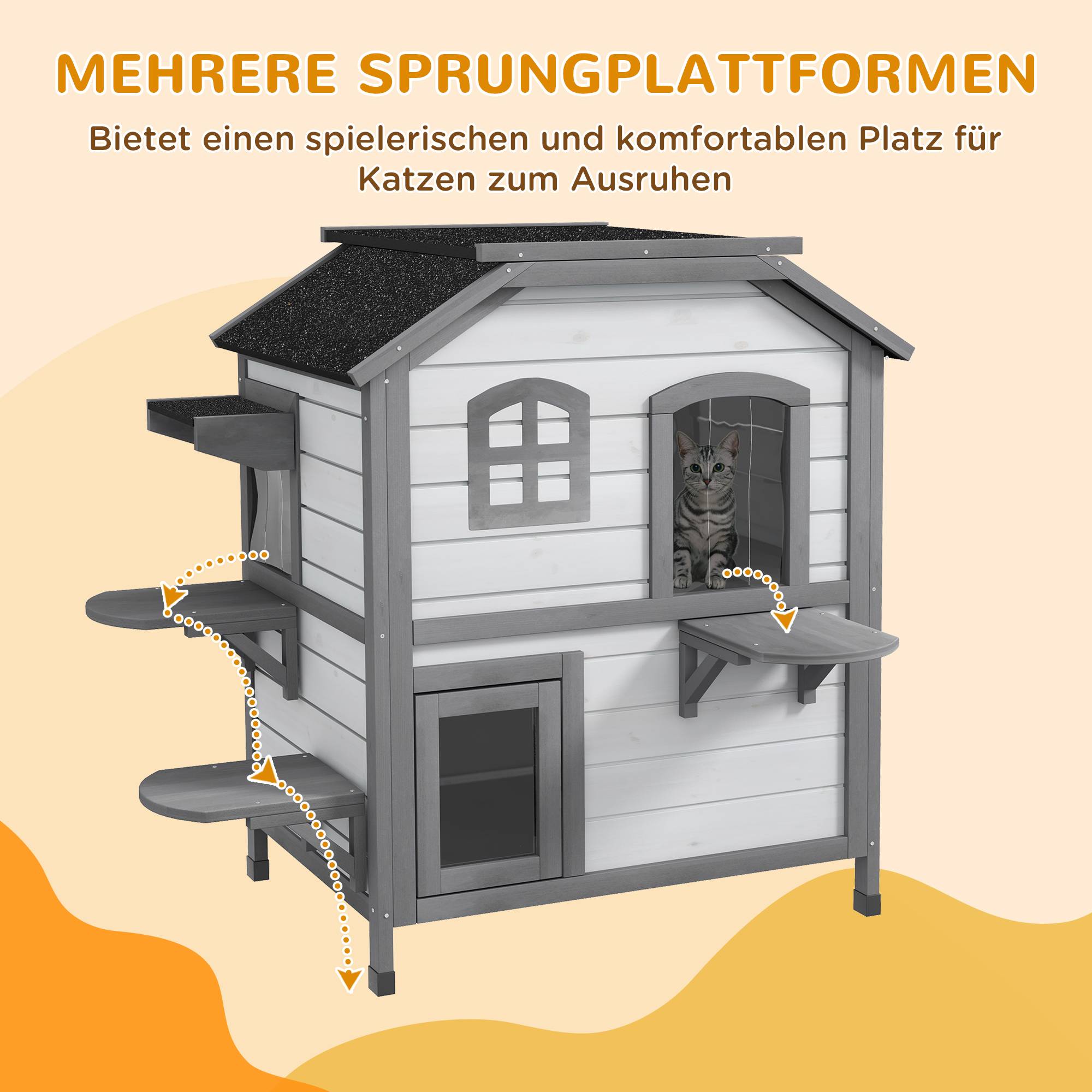 Maison pour chat bois de sapin blanc et gris 99.5 x 76 x 91 cm - PANGIVO - Image 9
