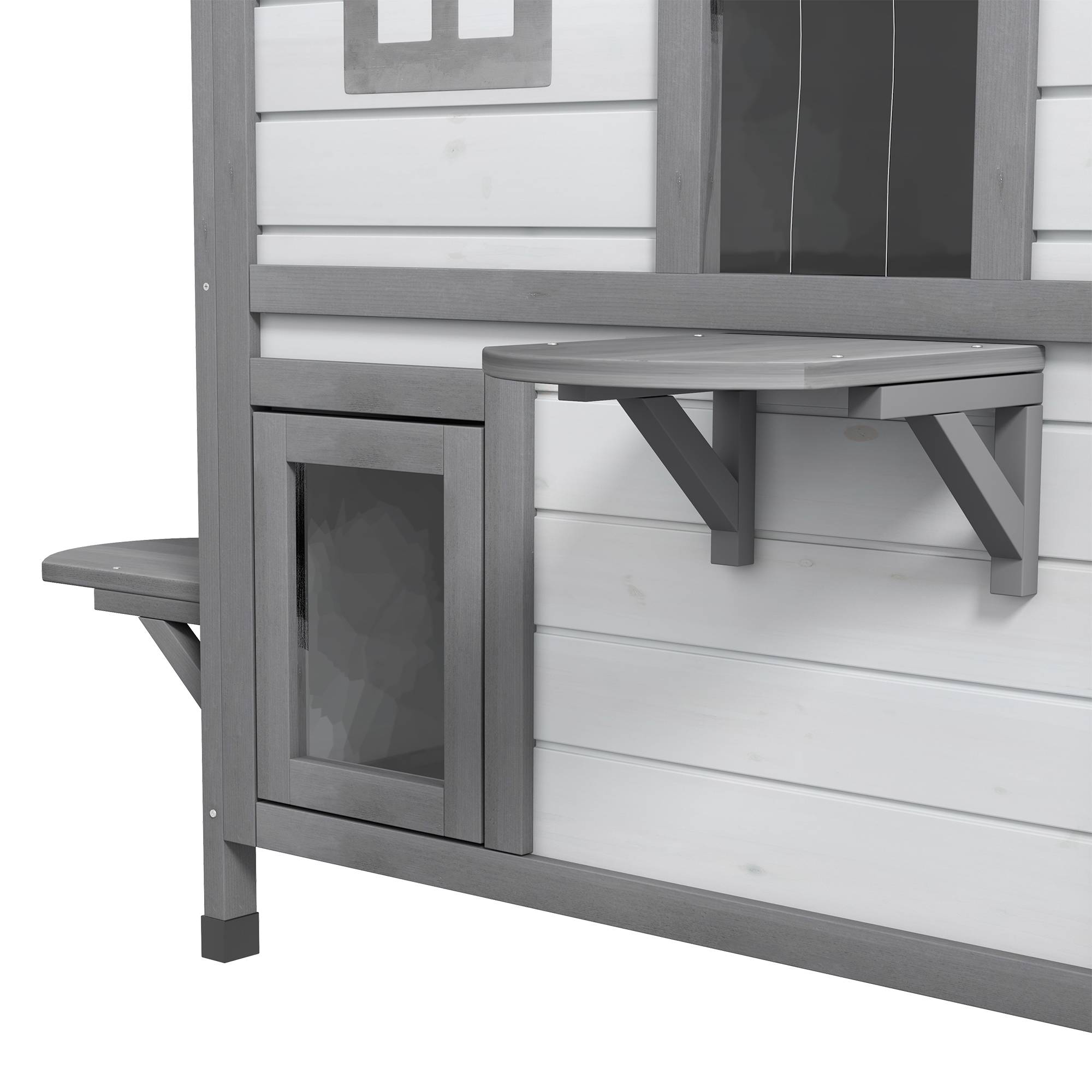 Maison pour chat bois de sapin blanc et gris 99.5 x 76 x 91 cm - PANGIVO - Image 10
