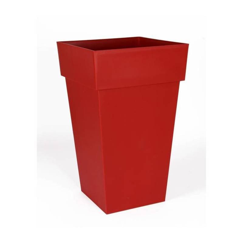 EDA Plastiques - Eda Pot De Fleur Haut Carre Toscane - 39 X 39 X H 65 Cm - 62 L - Rouge Rubis - Imagen 1