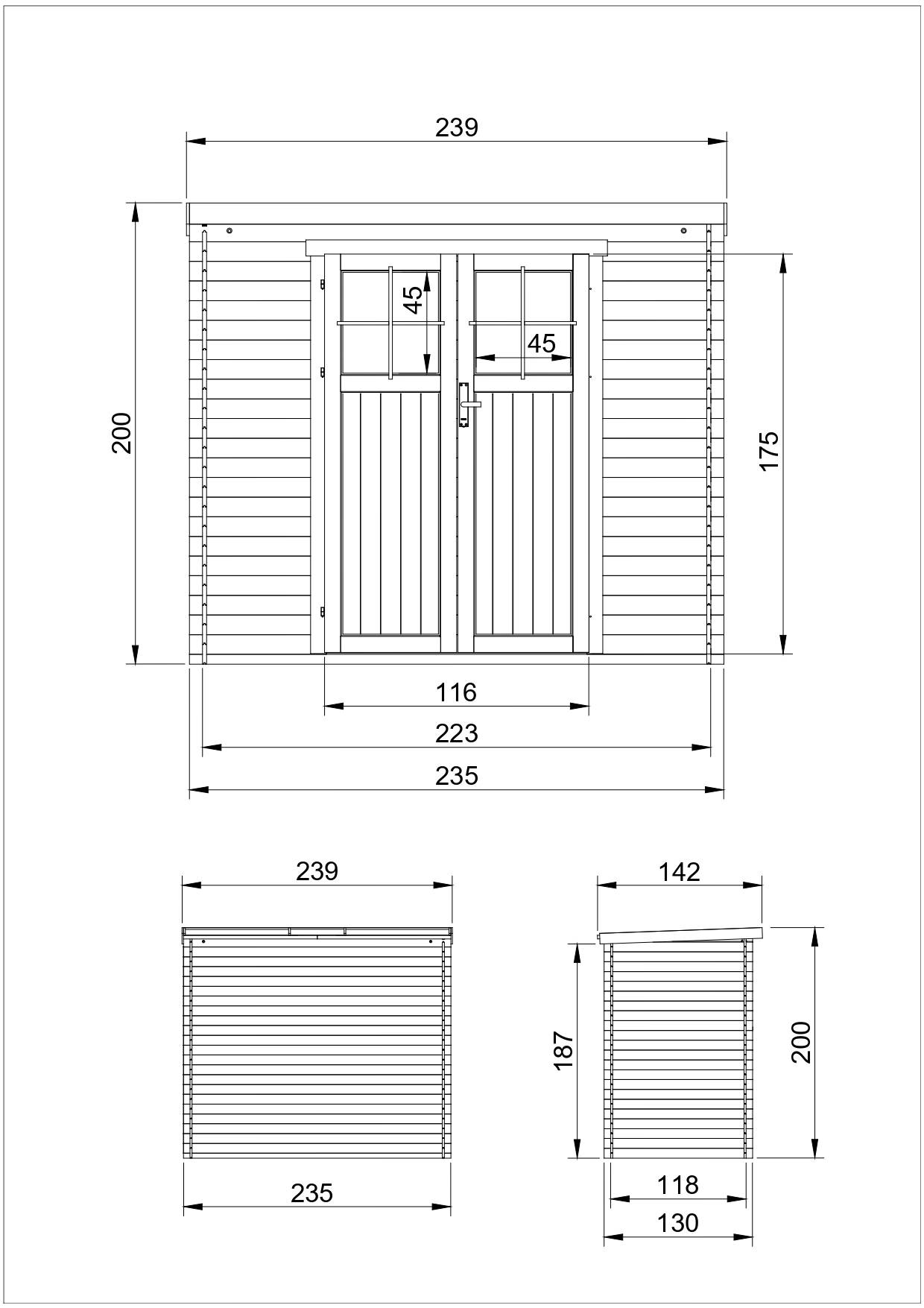 Timbela - Abri de jardin en bois l239xL144xH200 cm /2.63 m² avec sol traité et porte verrouillable de haute qualité - 19 mm d’épaisseur - Timbela M310F+M310G - Imagen 5