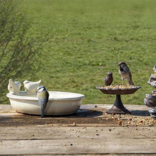 Esschert Design - Bain d'oiseaux ovale en céramique - Blanc - Image 3