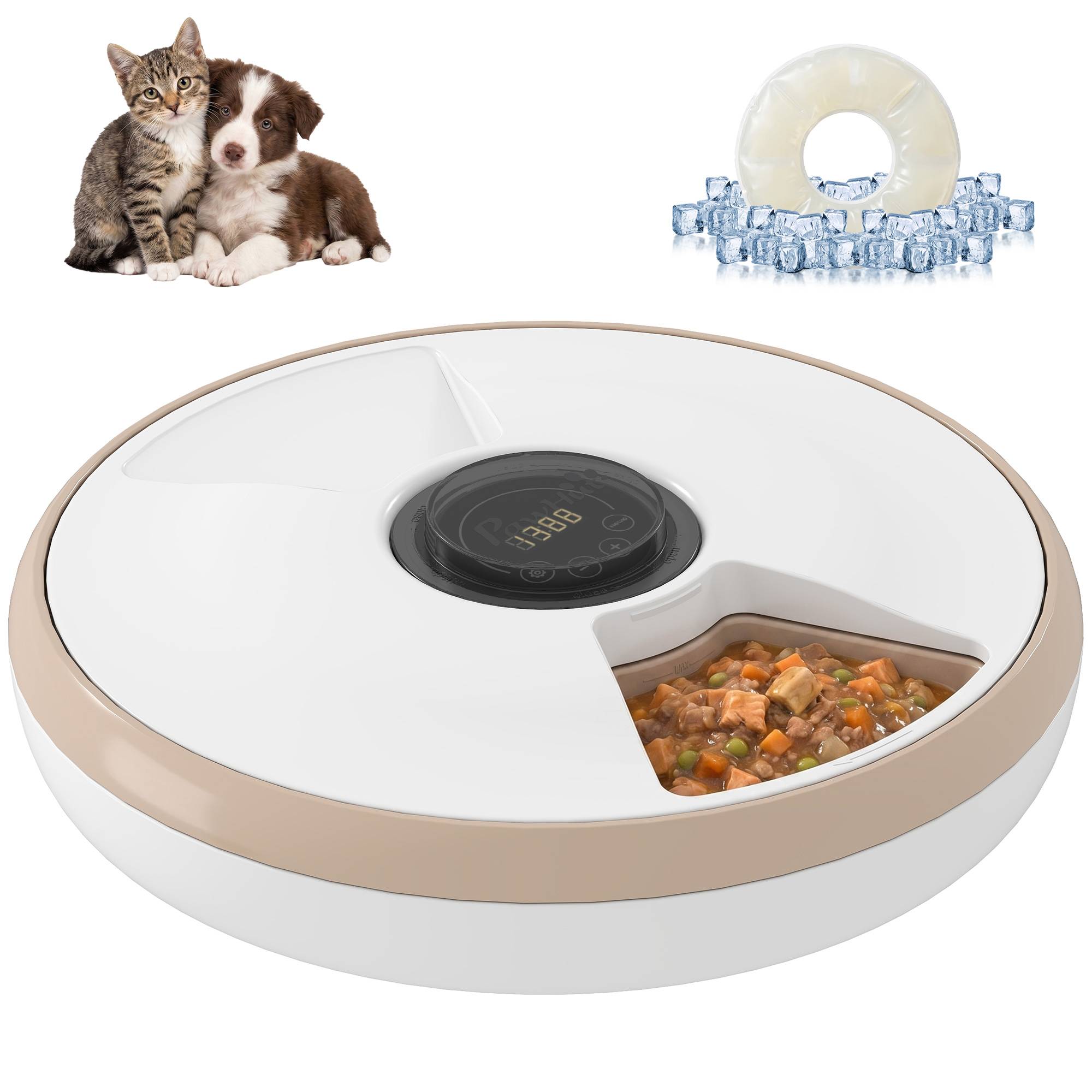 Distributeur de Nourriture pour Animaux de Compagnie Distributeur Automatique 6 portions 31,5 x 31,5 x 8,3 cm blanc - Image 1