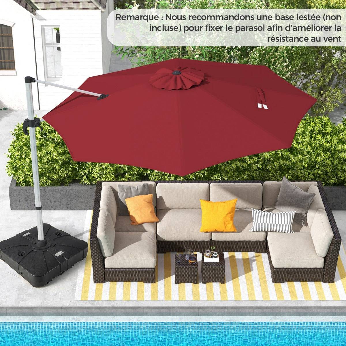 Helloshop26 - Parasol extérieur de 33 cm parasol rond en porte-a-faux avec rotation à 360° inclinaison réglable parasol déporté résistant au vent rouge - Imagen 2