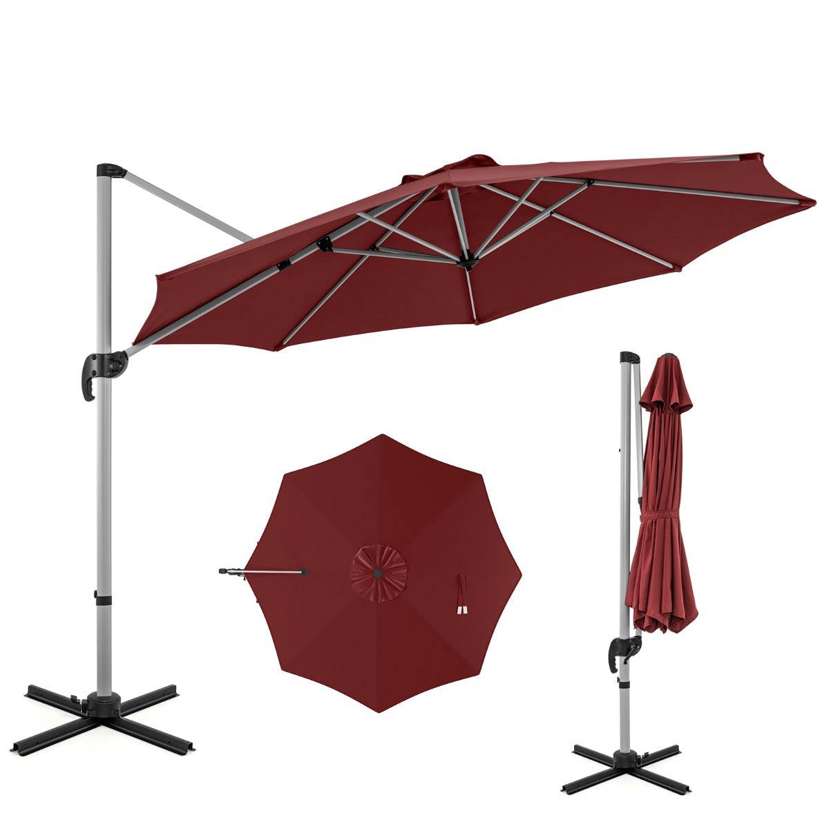 Helloshop26 - Parasol extérieur de 33 cm parasol rond en porte-a-faux avec rotation à 360° inclinaison réglable parasol déporté résistant au vent rouge - Imagen 1