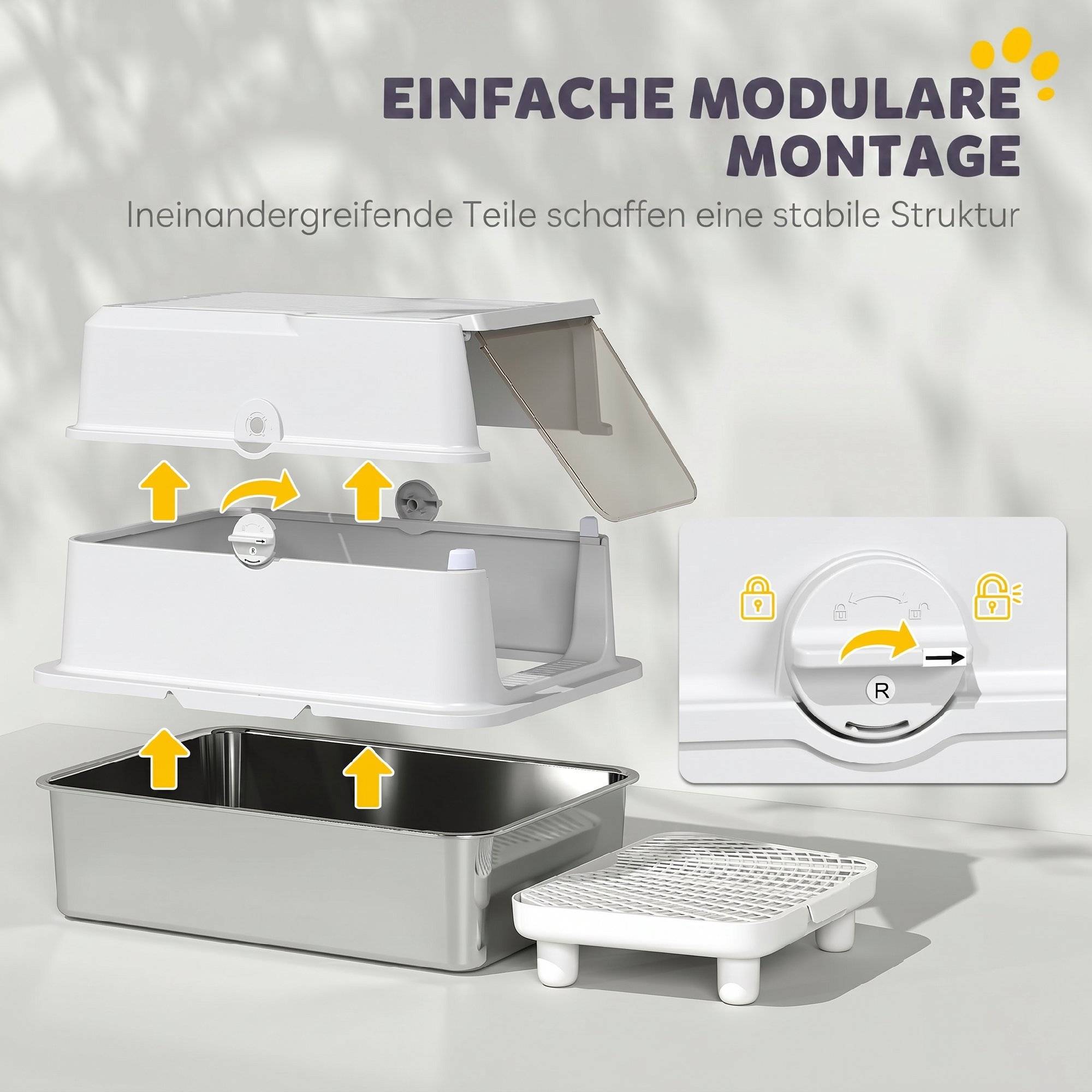 Bac à litière pour chat, en acier inoxydable, grand format, avec pelle, gris clair - Image 9