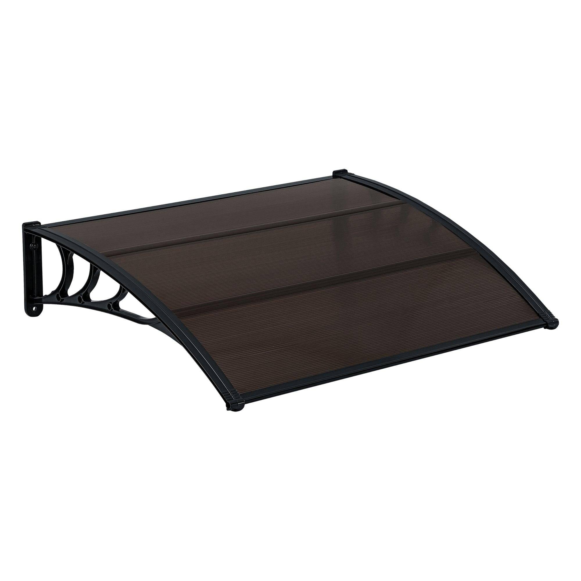 Helloshop26 - Auvent de porte d'entrée marquise d'accueil résistante aux intempéries ABS polycarbonate aluminium 120 x 100 cm noir marron - Imagen 1