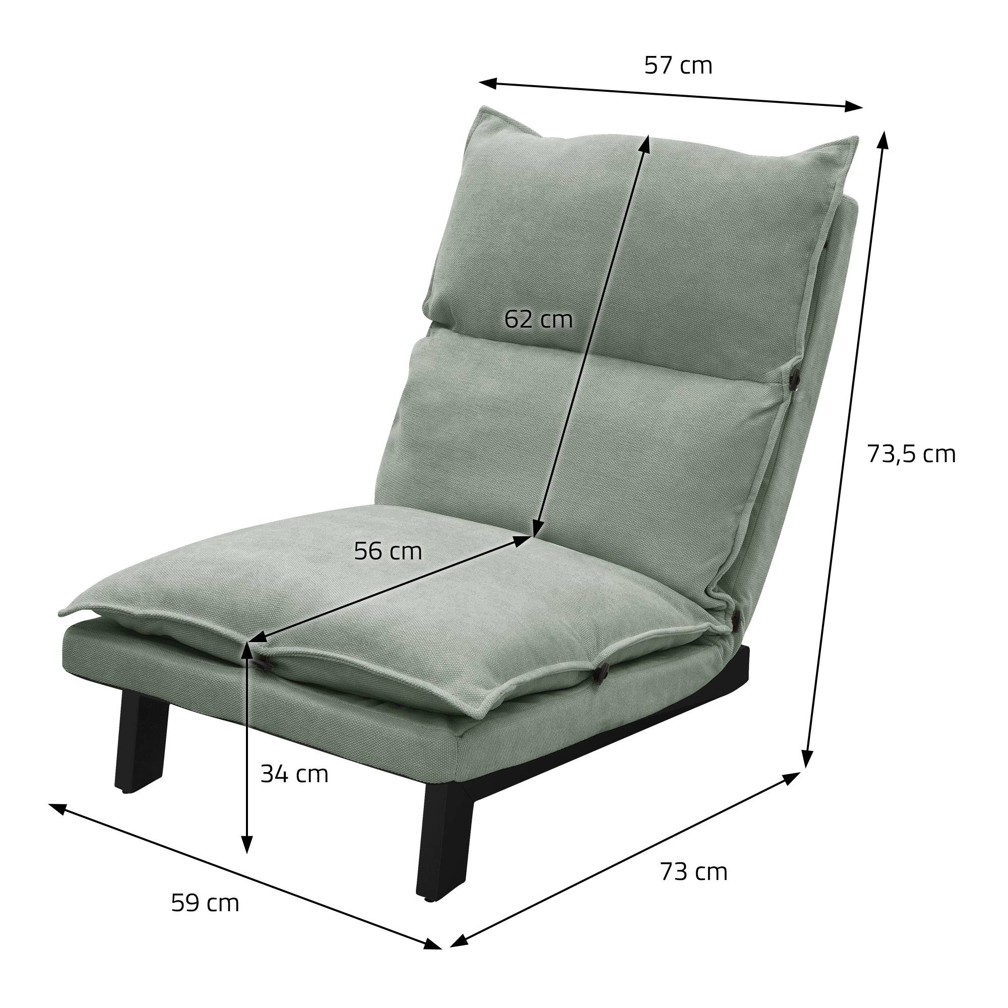 Ml-Design - Fauteuil de relaxation de sol gris-vert revêtement en lin rembourrage doux en polyester et structure robuste en acier dossier inclinable 5 positions - Image 7