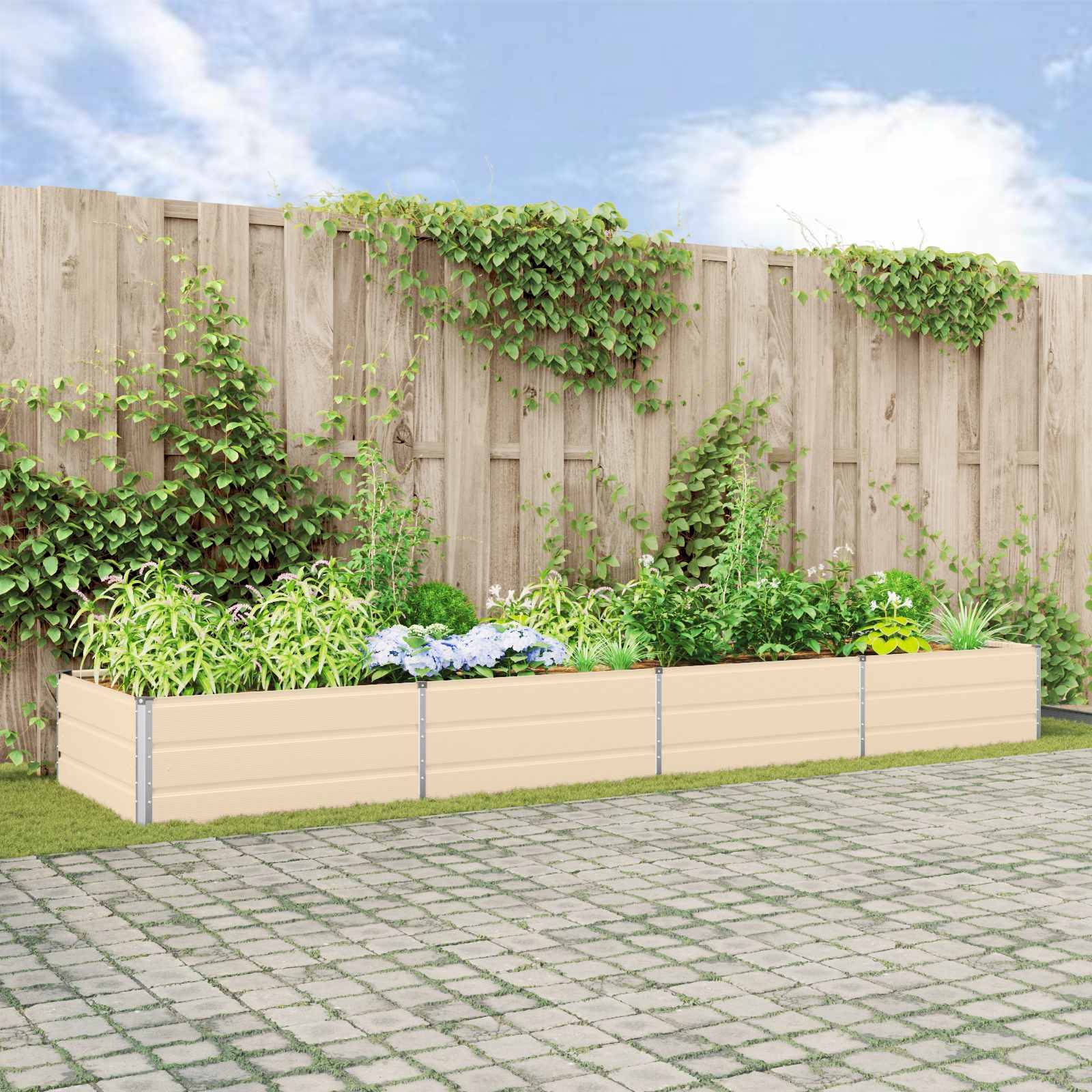 Bac de Plantation Géant Acier Galvanisé 385x100x45 cm Ivoire - ComfortXL Outdoor Living - Imagen 1