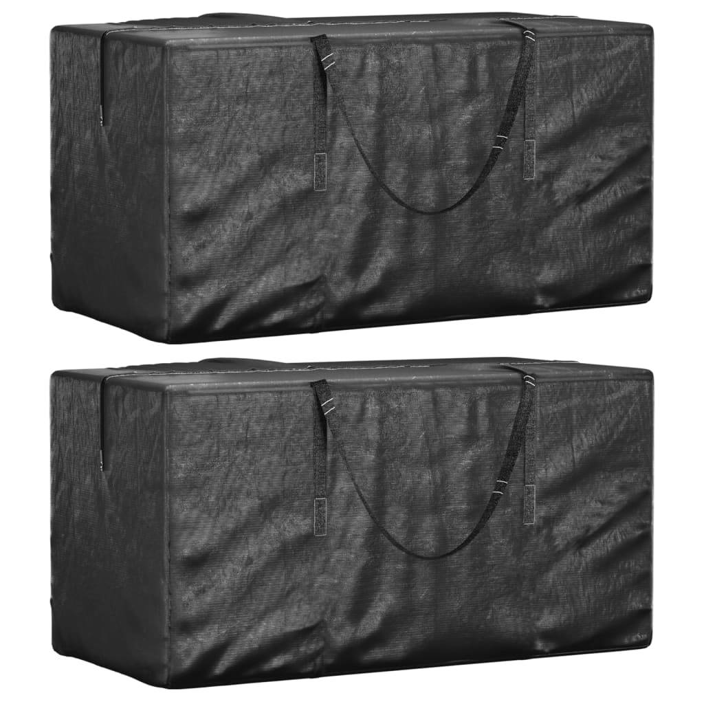 Lot de 2 Grands Sacs Rangement pour Coussins Extérieur PE Imperméable avec Poignées Noir 150x75x75 cm – ComfortXL Outdoor Living - Image 1