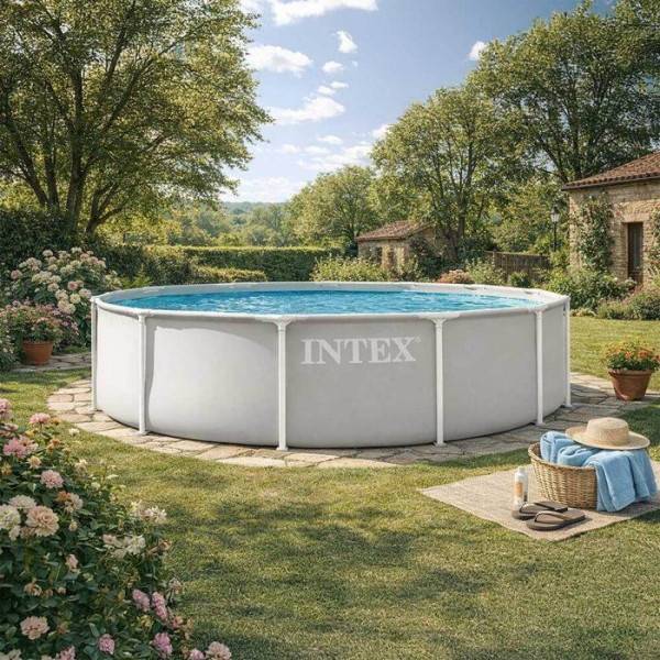 Intex - Kit Piscine hors sol tubulaire INTEX - Pris Frame - 366 x 99 cm - Ronde (Pompe, cartouche et échelle) - 26716ND - Image 2