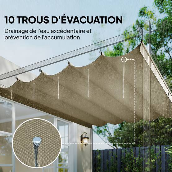 Toile de toit polyester pour pergola rétractable protection ombre respirant 350x260cm Beige - ComfortXL Outdoor Living - Image 8