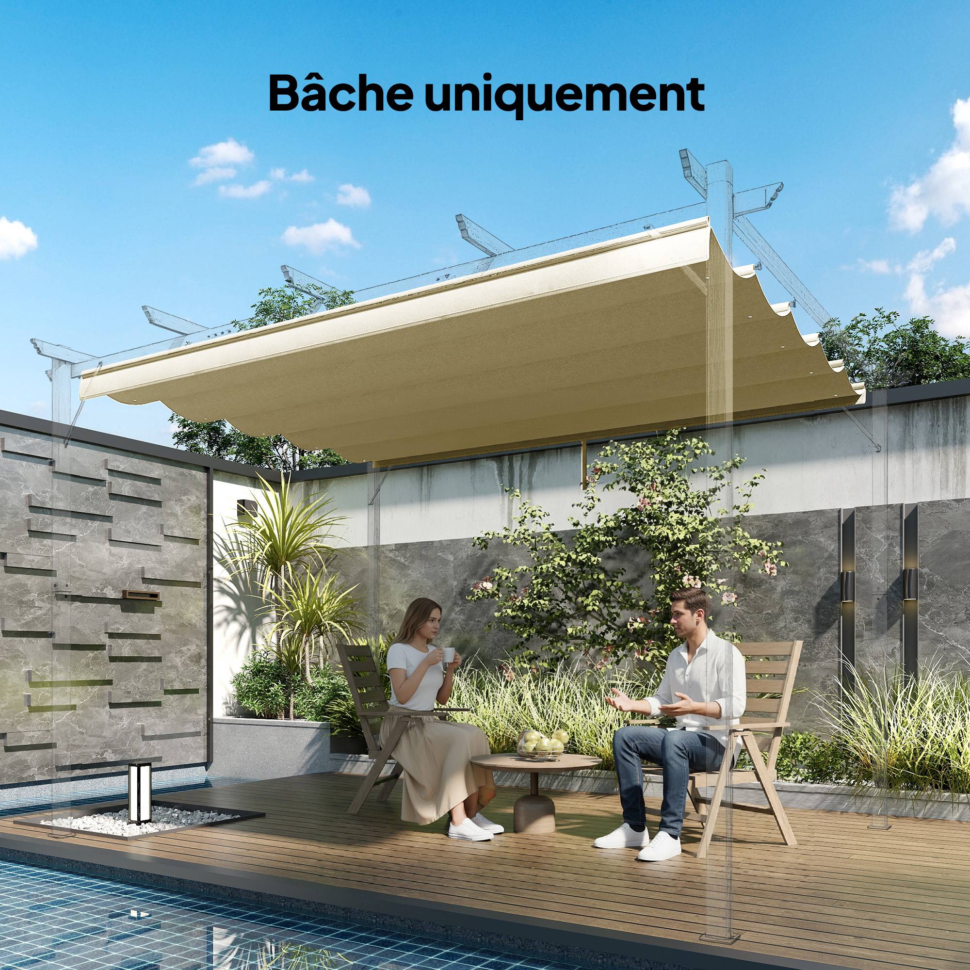 Toile de toit polyester pour pergola rétractable protection ombre respirant 350x260cm Beige - ComfortXL Outdoor Living - Image 4
