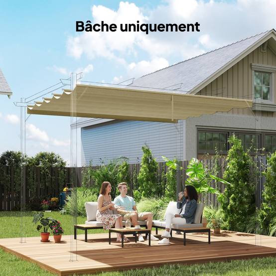 Toile de toit polyester pour pergola rétractable protection ombre respirant 350x260cm Beige - ComfortXL Outdoor Living - Image 3