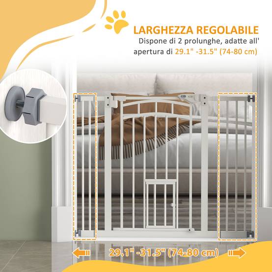 Barrière escalier chien acier intérieur fermeture automatique chatière 74-100x76cm blanc - ComfortXL Pet Living - Image 9