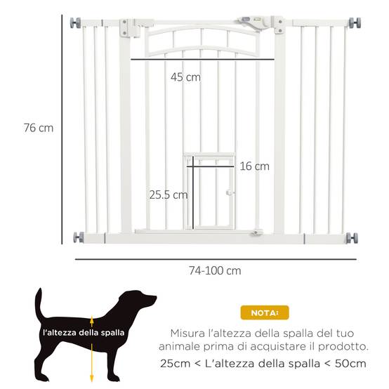 Barrière escalier chien acier intérieur fermeture automatique chatière 74-100x76cm blanc - ComfortXL Pet Living - Image 5