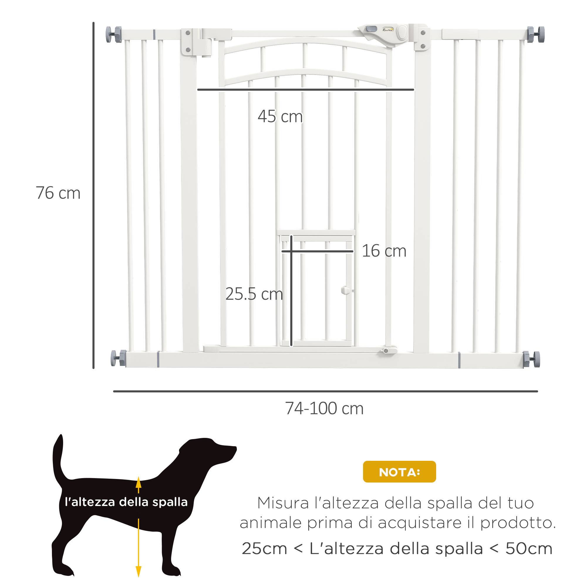 Barrière escalier chien acier intérieur fermeture automatique chatière 74-100x76cm blanc - ComfortXL Pet Living - Image 5