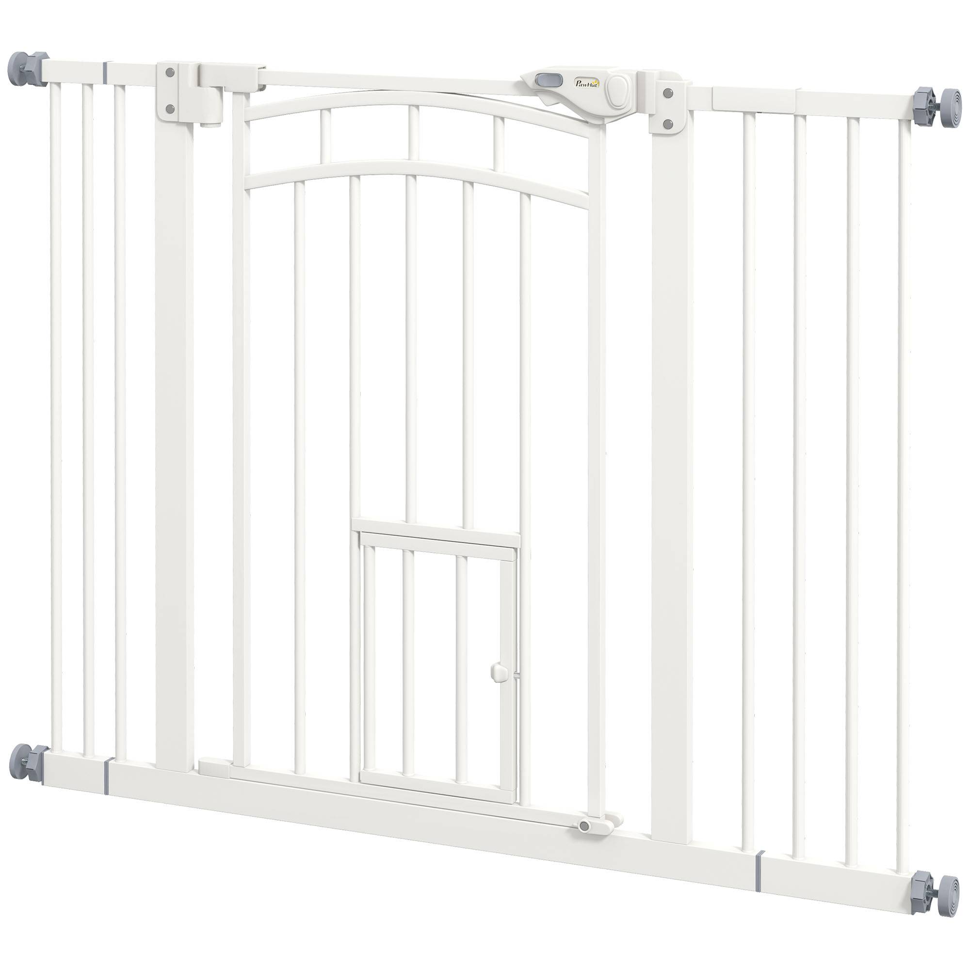 Barrière escalier chien acier intérieur fermeture automatique chatière 74-100x76cm blanc - ComfortXL Pet Living - Image 2