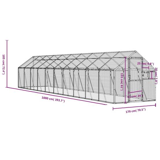 Volière Immense Aluminium Parcours Vol Argent 179x1000x185cm - ComfortXL Outdoor Living - Image 7