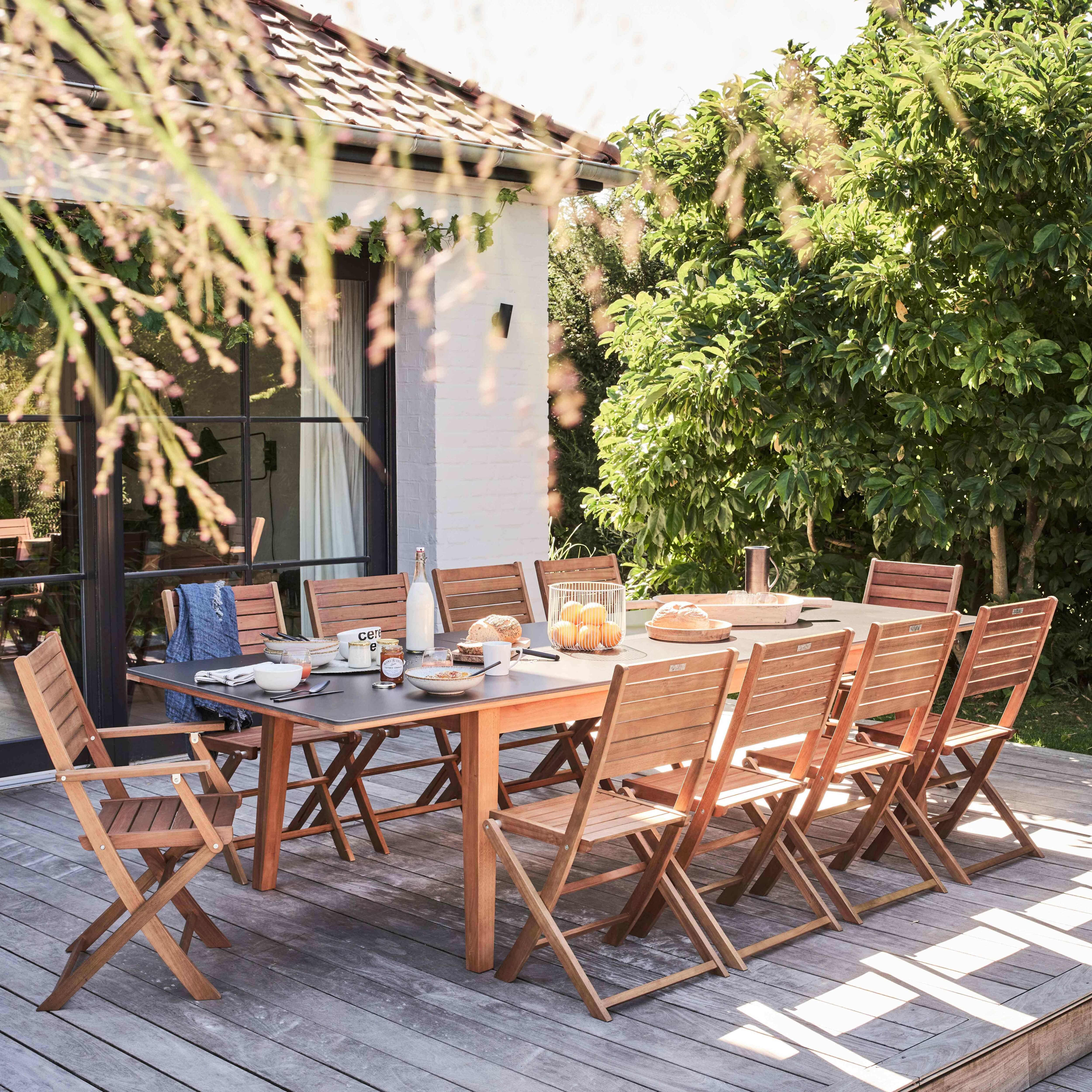 Oviala - Ensemble table de jardin extensible en eucalyptus avec 10 assises Arles - Oviala - Imagen 2