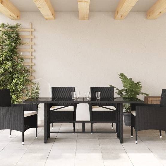 ComfortXL - Table de Jardin Noire 190x80 cm en Résine Tressée et Plateau Verre Trempé pour Terrasse – ComfortXL Outdoor Living - Image 3