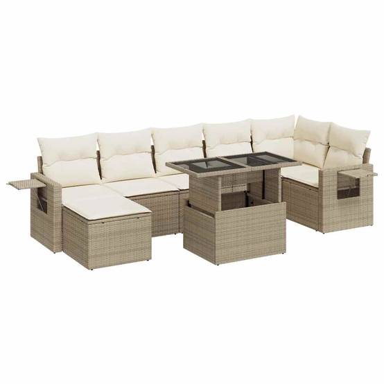 Ensemble salon de jardin 8 personnes résine tressée avec coffres et table ajustable Beige – ComfortXL Outdoor Living - Image 2