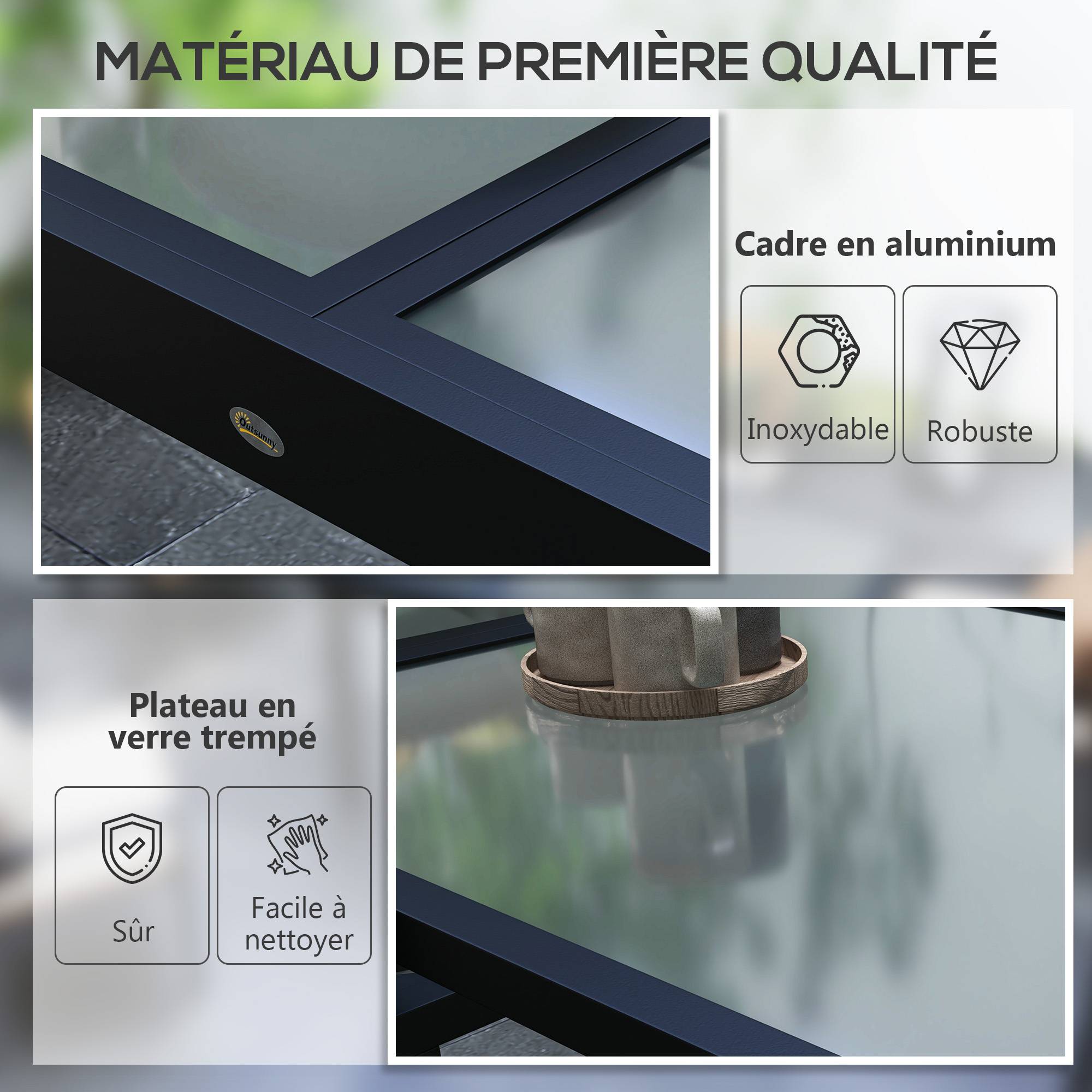 Table Extensible de Jardin Grande Taille dim. dépliées 160 x 80 x 75 cm Aluminium Plateau Verre trempé transparent - Image 8