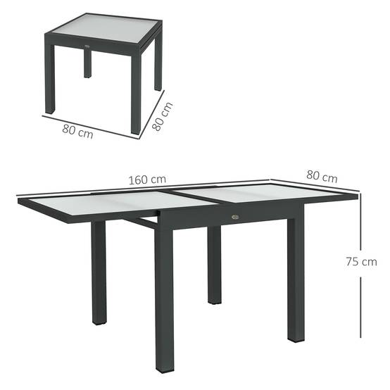 Table Extensible de Jardin Grande Taille dim. dépliées 160 x 80 x 75 cm Aluminium Plateau Verre trempé transparent - Image 5