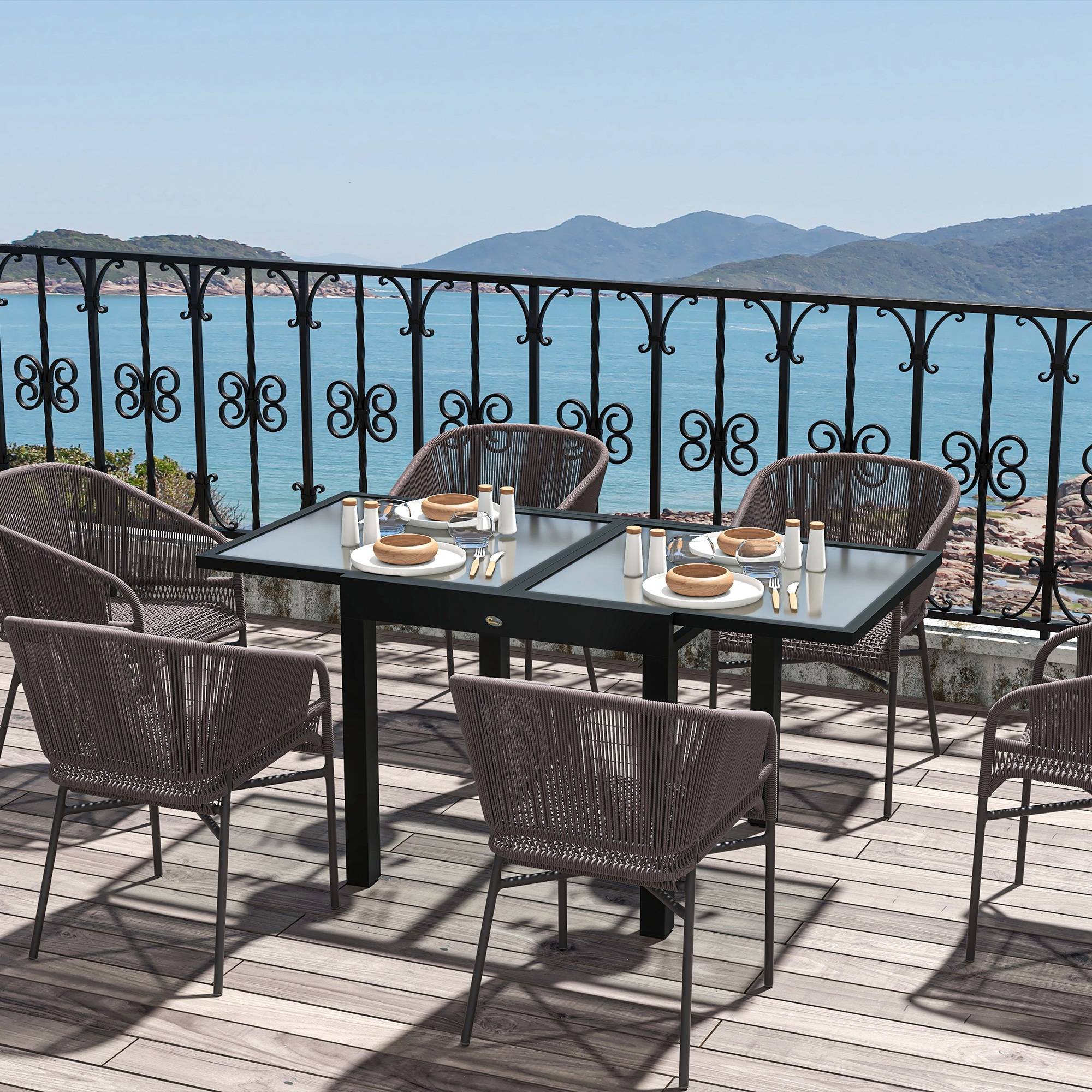 Table Extensible de Jardin Grande Taille dim. dépliées 160 x 80 x 75 cm Aluminium Plateau Verre trempé transparent - Image 4