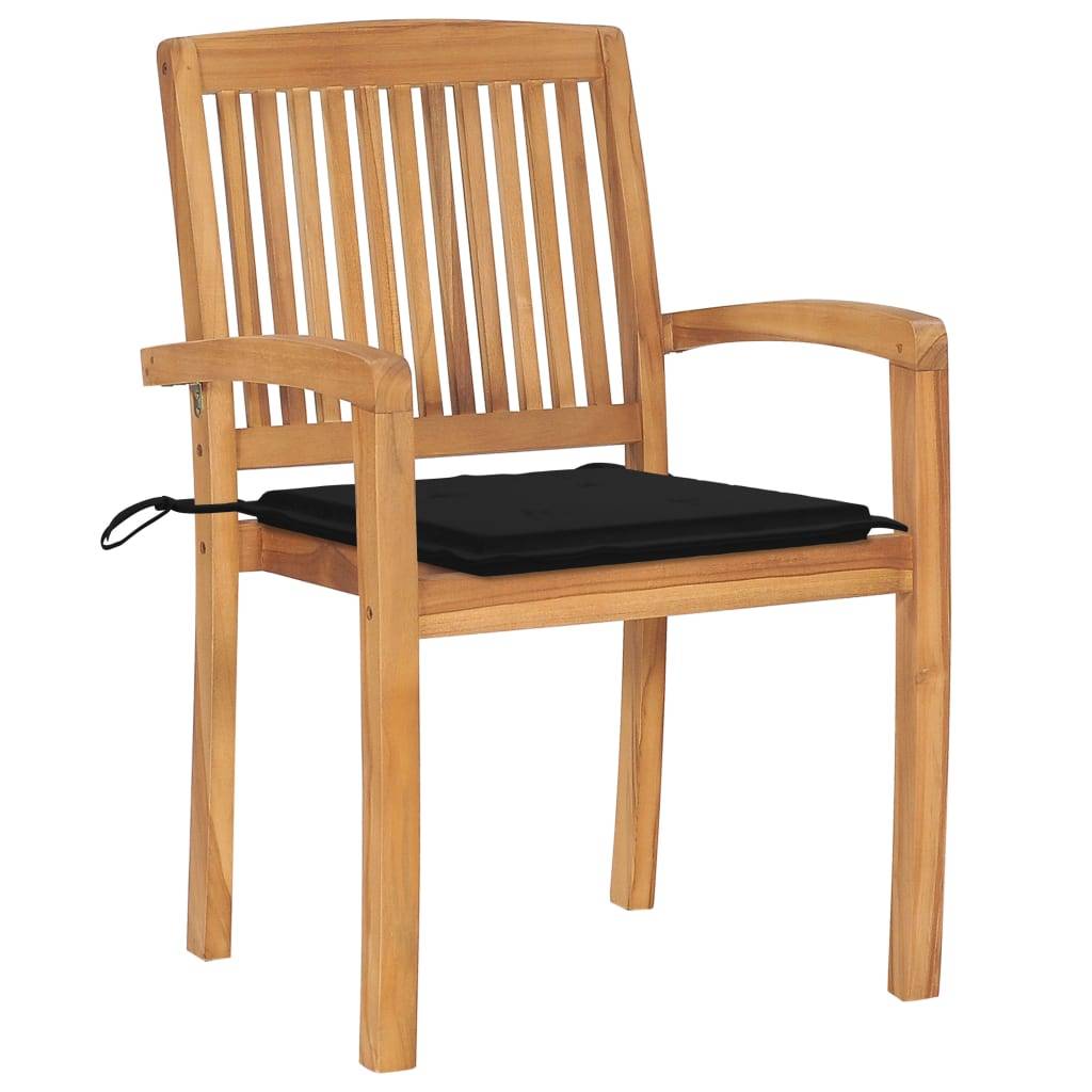 Chaises de jardin empilables teck solide noir 60 x 57.5 x 90 cm, Poids :60.22kg - PANGIVO - Image 3