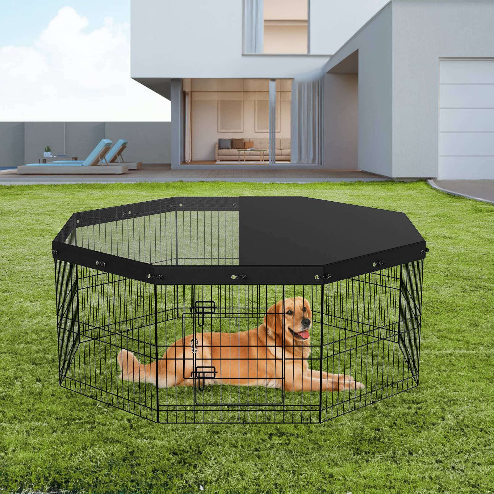 Vevor - VEVOR Parc chien 61 cm, couverture supérieure, 8 panneaux métal. Petits animaux, camping. - Image 8