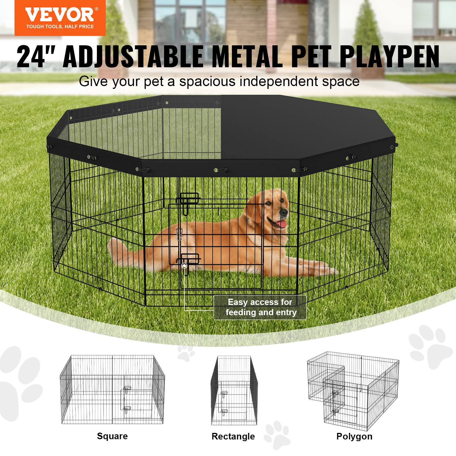 Vevor - VEVOR Parc chien 61 cm, couverture supérieure, 8 panneaux métal. Petits animaux, camping. - Image 2