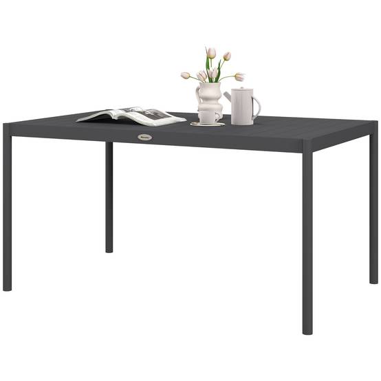 Table de jardin 6 personnes en aluminium et acier lattes anti-eau gris foncé 145x90 - ComfortXL Outdoor Living - Image 2