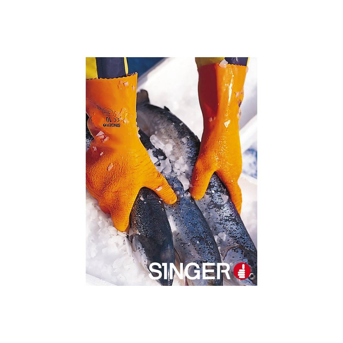 Gant protection Chimique Anti Chaleur SINGER Taille 9 Orange Coton interlock 30cm coupé Cousu paume crêpée - Imagen 3