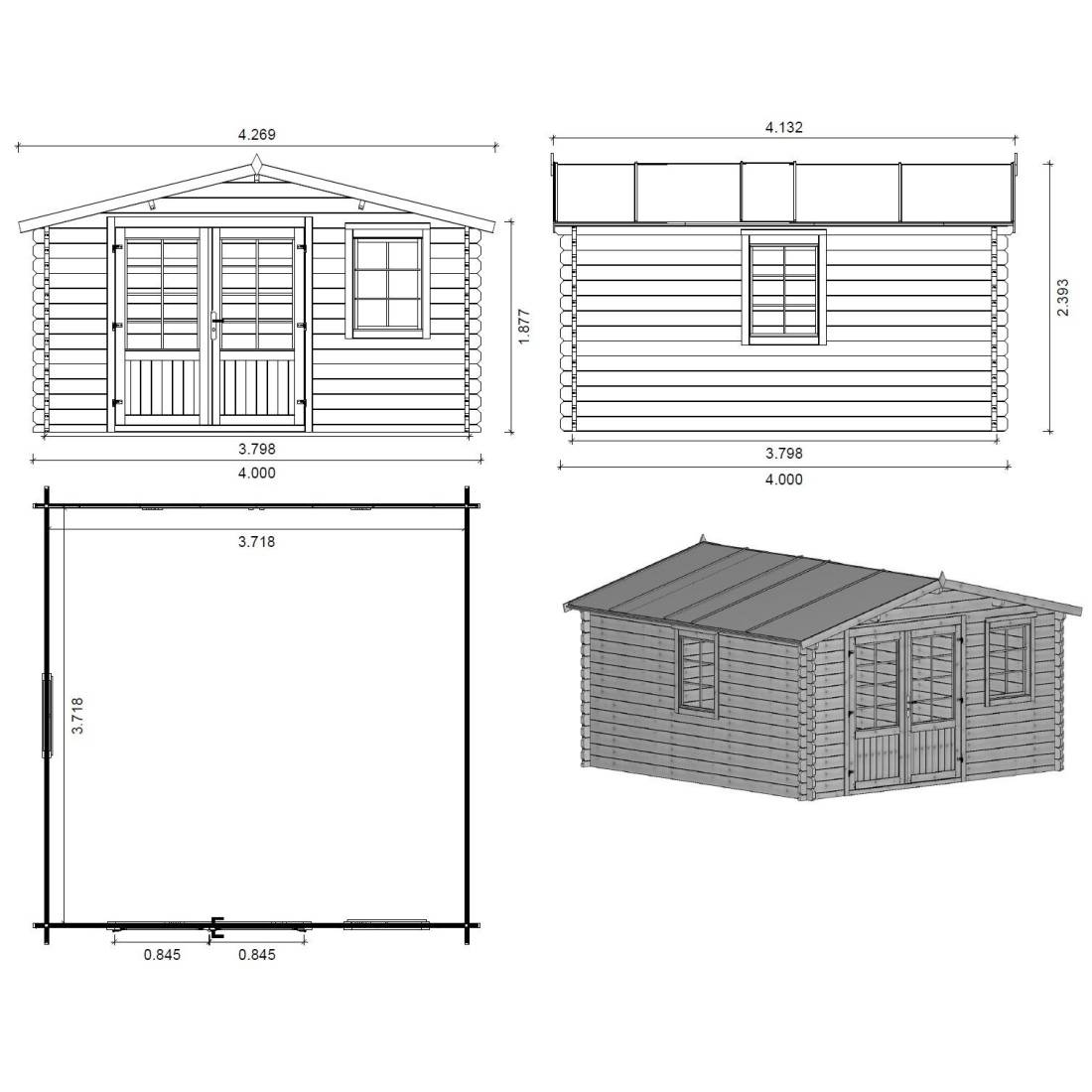 Altanka - Abri de jardin en bois - 16m2 - 4x4m - Ep. 40mm - Couleur: naturel - DOM371 - ALTANKA - Imagen 3
