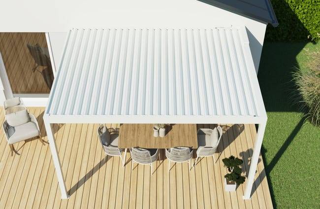 Pergola Bioclimatique Adossée Motorisée Éclairée Aluminium 4x3 Blanc SV ORIAL France - Image 2