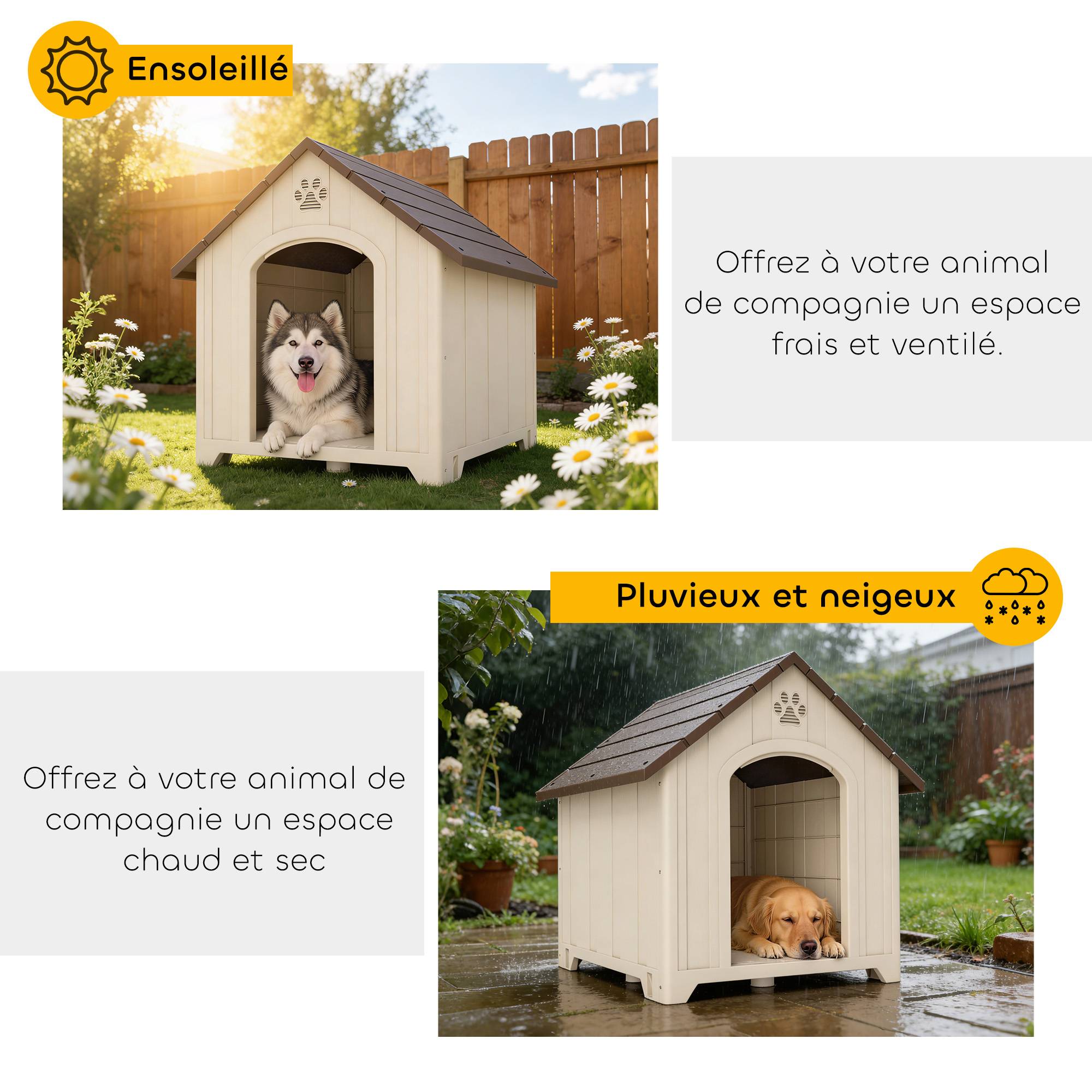 ComfortXL - Niche pour chien extérieure en polypropylène beige 88 x 79 x 89 cm avec plancher surélevé et ventilation - Image 6