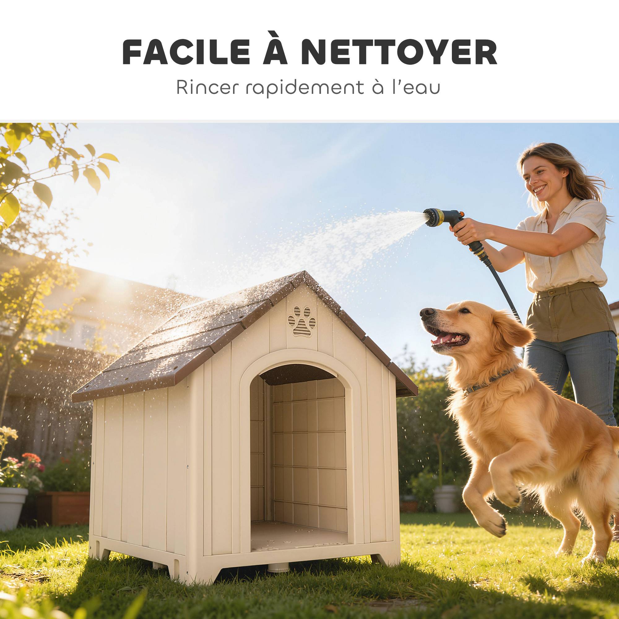 ComfortXL - Niche pour chien extérieure en polypropylène beige 88 x 79 x 89 cm avec plancher surélevé et ventilation - Image 9