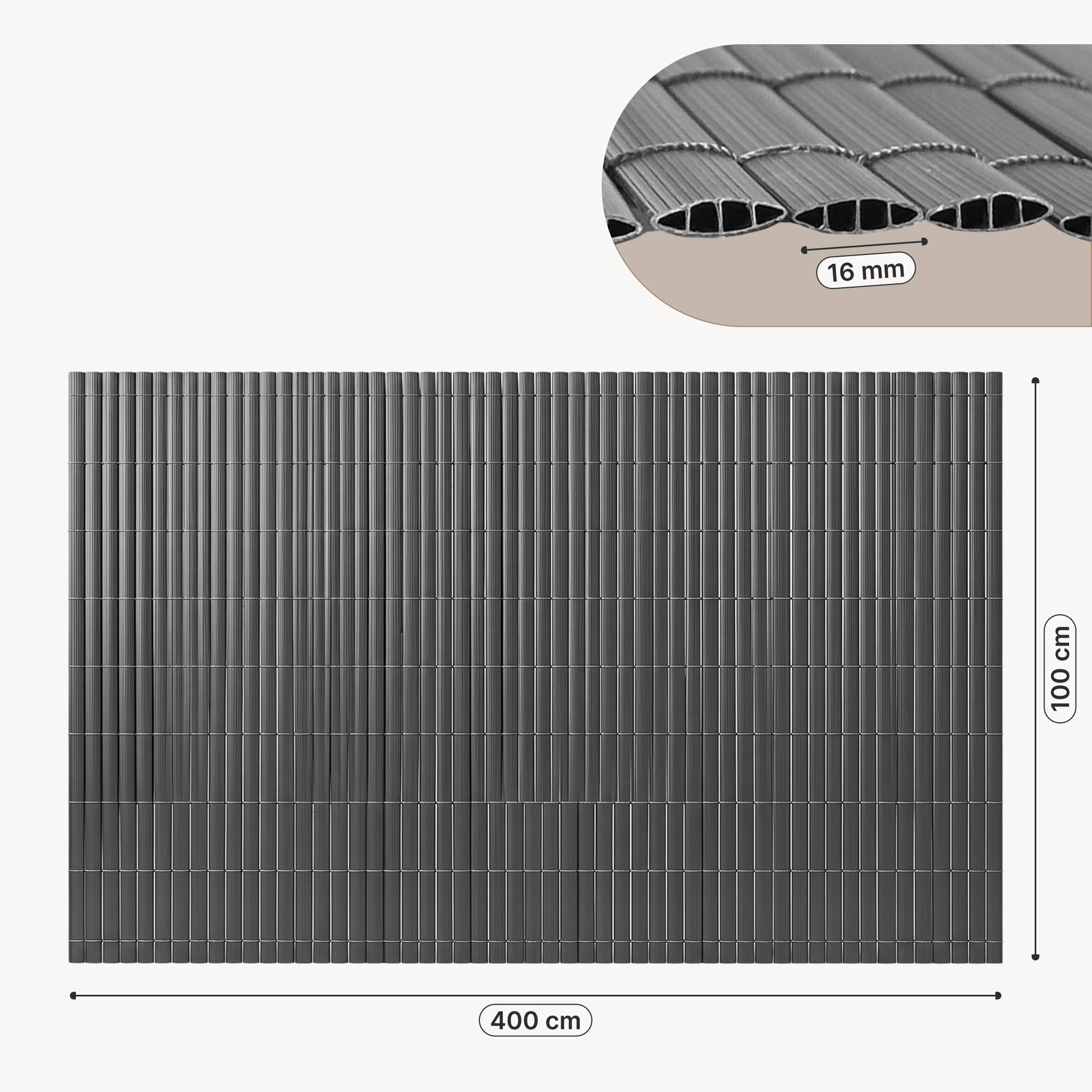 Casa.Pro - Canisse brise-vue en PVC Cefalu 100 x 400 cm 16 mm anthracite casa.pro - Image 5