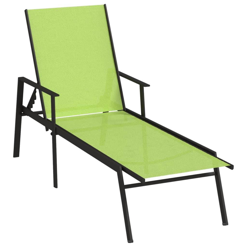 Helloshop26 - Transat chaise longue bain de soleil lit de jardin terrasse meuble d'extérieur acier et tissu textilène vert - Imagen 1
