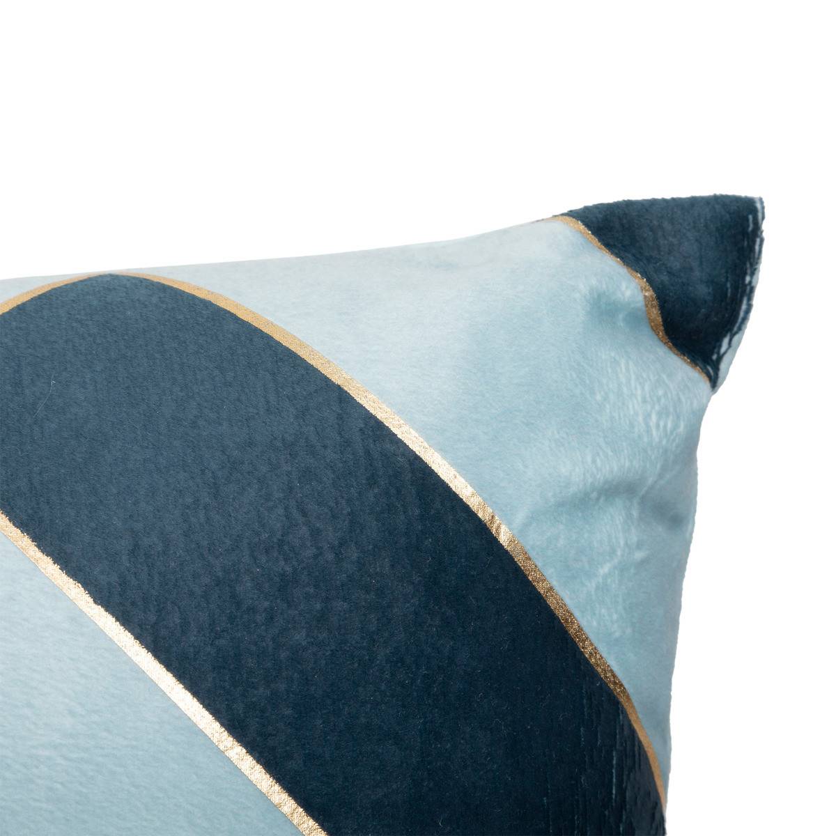 Atmosphera - Coussin décoratif Velours Bleu 2 tons avec bande dorée 30 x 50 cm - Imagen 2